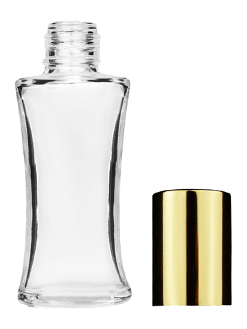 Daisy design 10ml, 1/3oz Clear glass bottle with shiny gold cap.