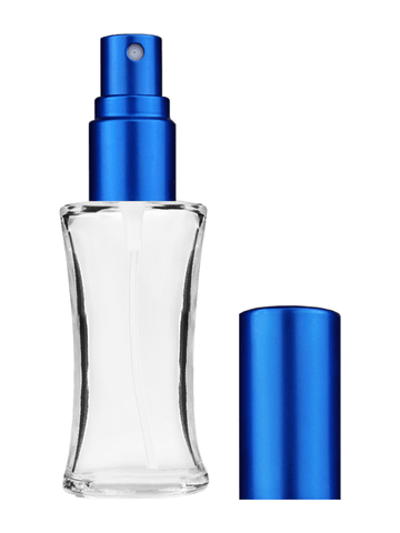 Daisy design 10ml, 1/3oz Clear glass bottle with matte blue spray.