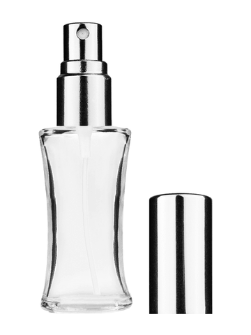 Daisy design 10ml, 1/3oz Clear glass bottle with shiny silver spray.