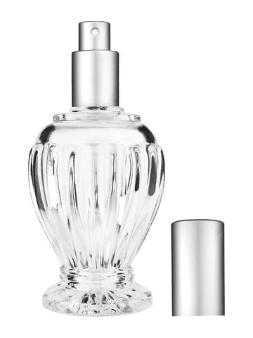 Diva design 100 ml, 3 1/2oz  clear glass bottle  with matte silver spray pump.