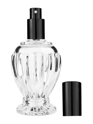 Diva design 100 ml, 3 1/2oz  clear glass bottle  with shiny black spray pump.
