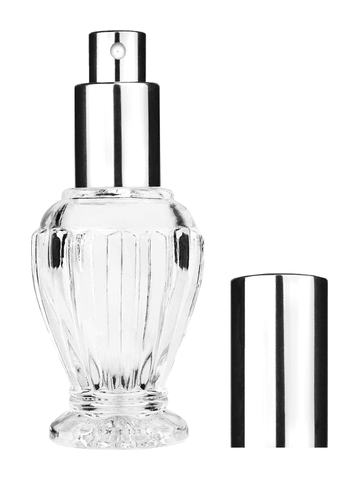 Diva design 30 ml, 1oz  clear glass bottle  with shiny silver spray pump.