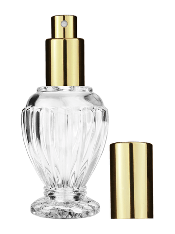 Diva design 46 ml, 1.64oz  clear glass bottle  with shiny gold spray pump.