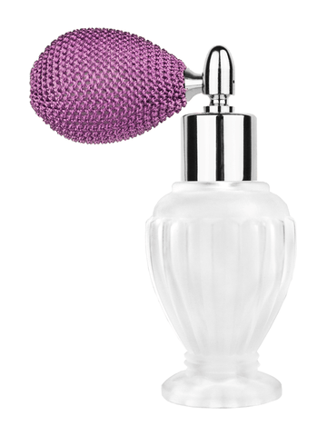 Diva design 30 ml, 1oz frosted glass bottle with lavender vintage style bulb sprayer with shiny silver collar cap.