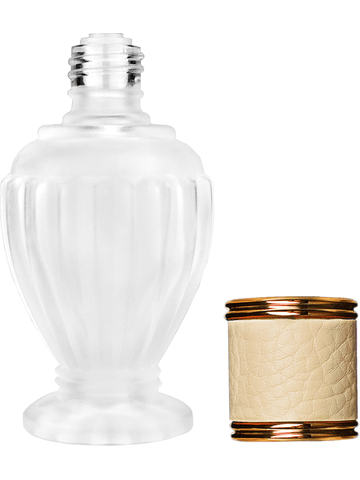Diva design 30 ml, 1oz frosted glass bottle with reducer and ivory faux leather cap.