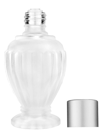 Diva design 30 ml, 1oz frosted glass bottle with reducer and silver matte cap.