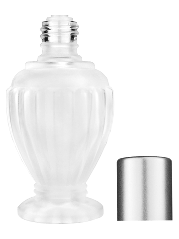 Diva design 30 ml, 1oz frosted glass bottle with reducer and tall silver matte cap.