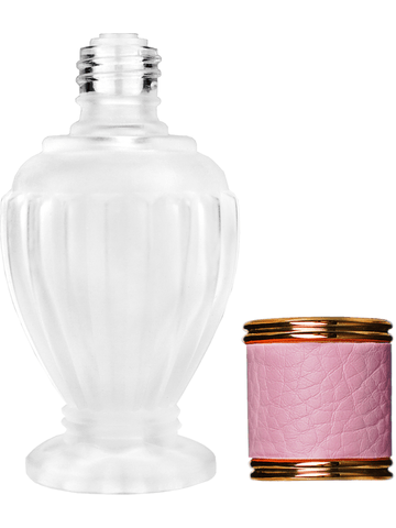 Diva design 30 ml, 1oz frosted glass bottle with reducer and pink faux leather cap.