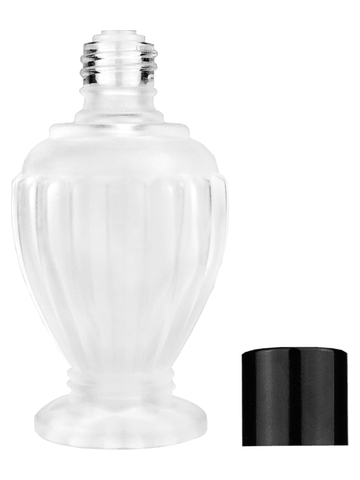 Diva design 30 ml, 1oz frosted glass bottle with reducer and black shiny cap.
