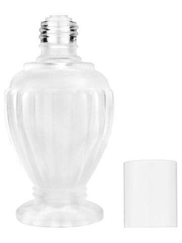 Diva design 30 ml, 1oz frosted glass bottle with reducer and white cap.