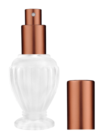 Diva design 30 ml, 1oz frosted glass bottle with matte copper spray pump.