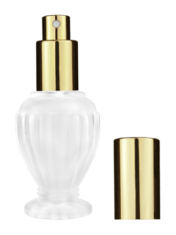 Diva design 30 ml, 1oz frosted glass bottle with shiny gold spray pump.