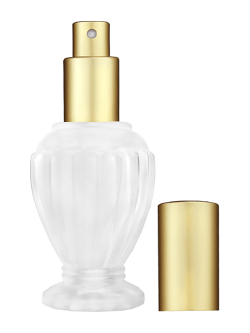Diva design 46 ml, 1.64oz frosted glass bottle with matte gold spray pump.