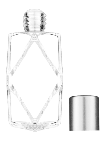 Diamond design 60ml, 2 ounce  clear glass bottle  with reducer and tall silver matte cap.