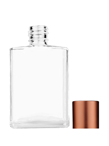 Empty Clear glass bottle with short matte copper cap capacity: 15ml, 1/2oz. For use with perfume or fragrance oil, essential oils, aromatic oils and aromatherapy.