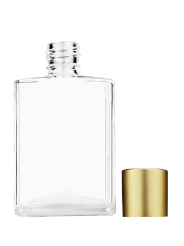 Empty Clear glass bottle with short matte gold cap capacity: 15ml, 1/2oz. For use with perfume or fragrance oil, essential oils, aromatic oils and aromatherapy.
