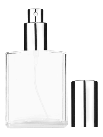 Elegant design 60 ml, 2oz  clear glass bottle  with shiny silver spray pump.