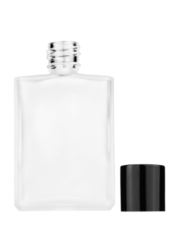 Empty frosted glass bottle with short shiny black cap capacity: 15ml, 1/2oz. For use with perfume or fragrance oil, essential oils, aromatic oils and aromatherapy.