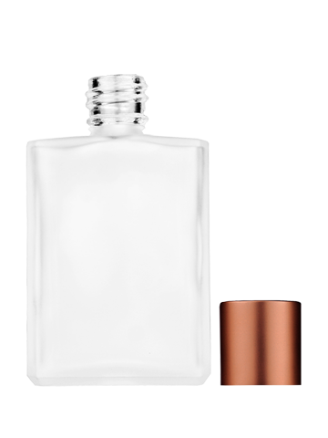 Empty frosted glass bottle with short matte copper cap capacity: 15ml, 1/2oz. For use with perfume or fragrance oil, essential oils, aromatic oils and aromatherapy.