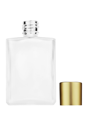 Empty frosted glass bottle with short matte gold cap capacity: 15ml, 1/2oz. For use with perfume or fragrance oil, essential oils, aromatic oils and aromatherapy.