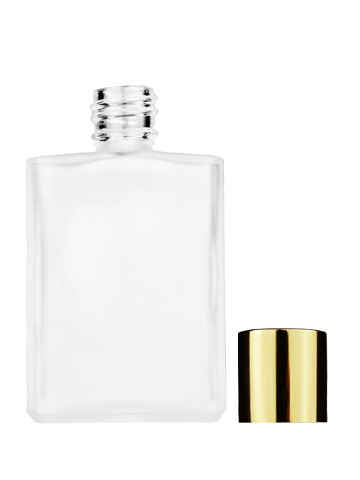 Empty frosted glass bottle with short shiny gold cap capacity: 15ml, 1/2oz. For use with perfume or fragrance oil, essential oils, aromatic oils and aromatherapy.