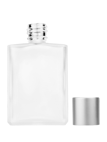 Empty frosted glass bottle with short matte silver cap capacity: 15ml, 1/2oz. For use with perfume or fragrance oil, essential oils, aromatic oils and aromatherapy.