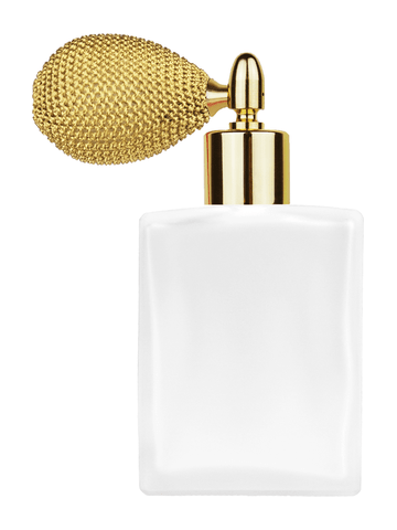 Elegant design 60 ml, 2oz frosted glass bottle with gold vintage style sprayer with shiny gold collar cap.