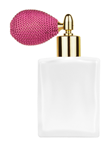 ***OUT OF STOCK***Elegant design 60 ml, 2oz frosted glass bottle with pink vintage style bulb sprayer with shiny gold collar cap.