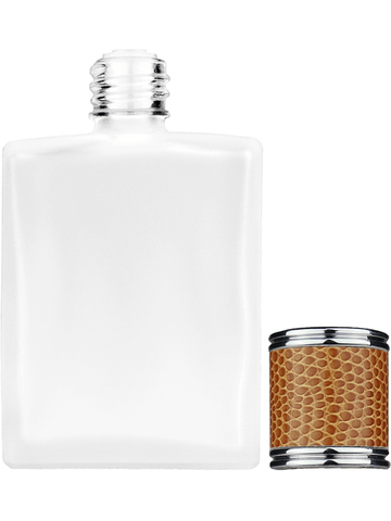 Elegant design 60 ml, 2oz frosted glass bottle with reducer and brown faux leather cap.
