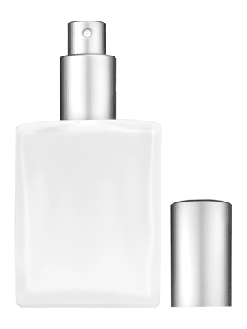 Elegant design 60 ml, 2oz frosted glass bottle with matte silver spray pump.
