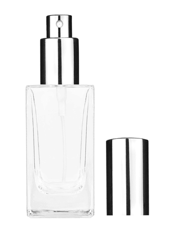 Empire design 50 ml, 1.7oz  clear glass bottle  with shiny silver spray pump.