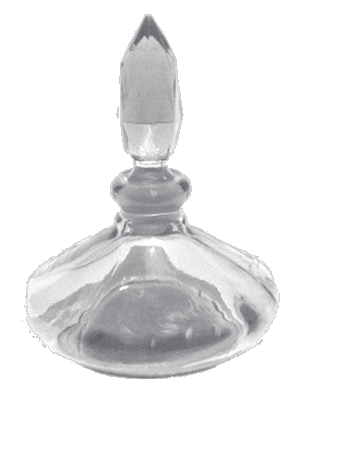Clear glass bottle with ground glass neck and stopper. Capacity: Approx 1 1/4oz (35ml)