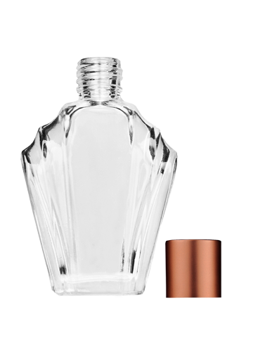 Empty Clear glass bottle with short matte copper cap capacity: 15ml, 1/2oz. For use with perfume or fragrance oil, essential oils, aromatic oils and aromatherapy.