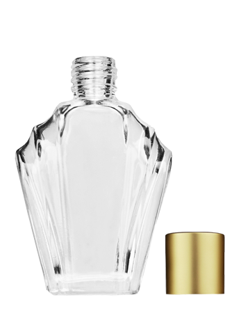 Empty Clear glass bottle with short matte gold cap capacity: 15ml, 1/2oz. For use with perfume or fragrance oil, essential oils, aromatic oils and aromatherapy.