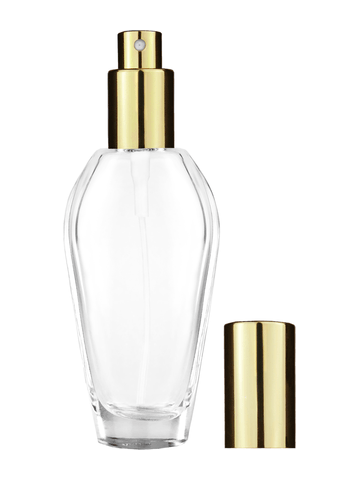 Grace design 55 ml, 1.85oz  clear glass bottle  with shiny gold spray pump.