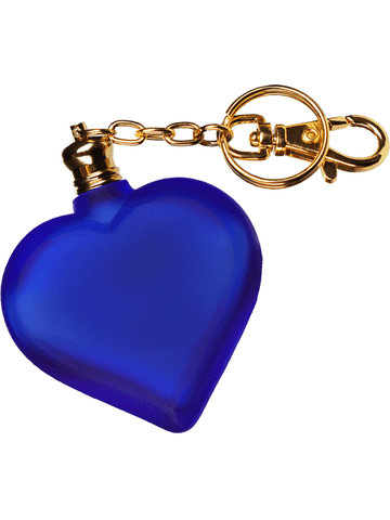 Heart design 10 ml, Blue frosted glass bottle with gold key chain.