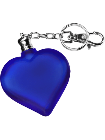 Heart design 10 ml, Blue frosted glass bottle with silver key chain.