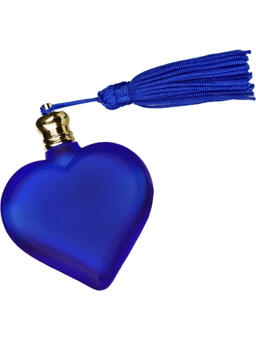 Heart design 10 ml, Blue frosted glass bottle with blue tassel.