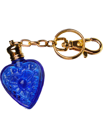 Heart design 4 ml, Blue glass bottle with gold key chain.