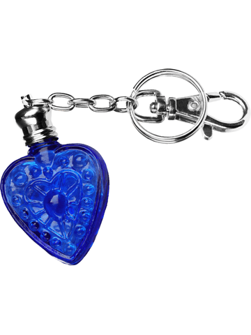 Heart design 4 ml, Blue glass bottle with silver key chain.