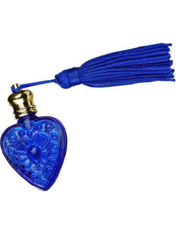 Heart design 4 ml, Blue glass bottle with blue tassel.