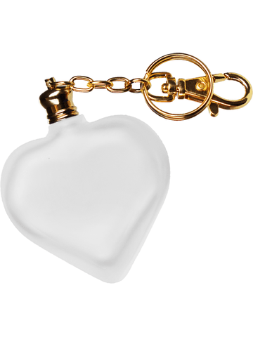 Heart design 10 ml, Frosted glass bottle with gold key chain.