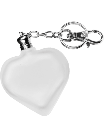 Heart design 10 ml, Frosted glass bottle with silver key chain.