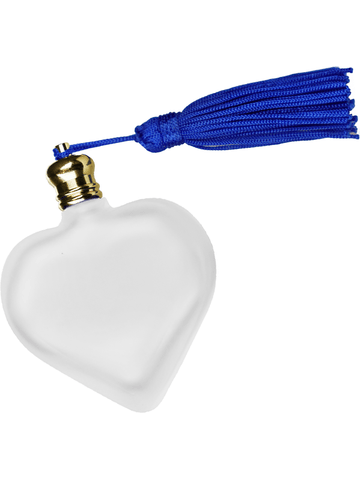 Heart design 10 ml, Frosted glass bottle with blue tassel.