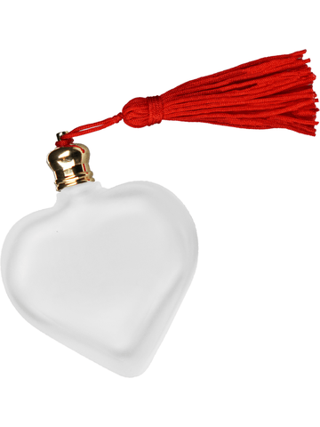 Heart design 10 ml, Frosted glass bottle with red tassel.