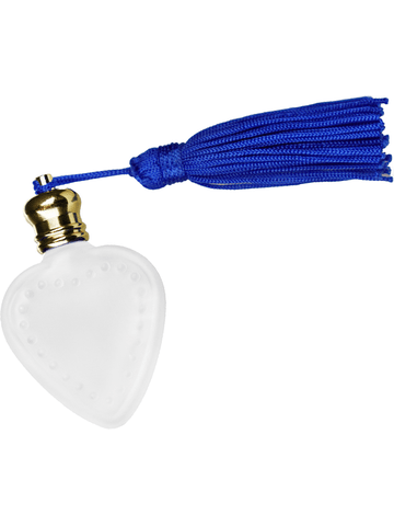 Heart design 4 ml, Frosted glass bottle with blue tassel.