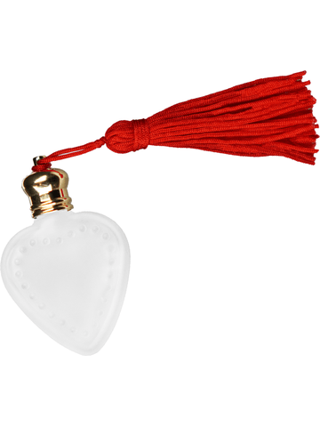 Heart design 4 ml, Frosted glass bottle with red tassel.