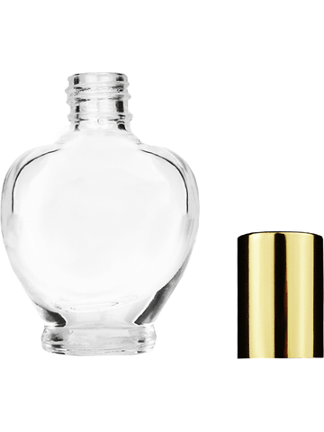 Queen design 10ml, 1/3oz Clear glass bottle with shiny gold cap.