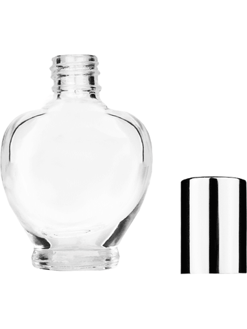 Queen design 10ml, 1/3oz Clear glass bottle with shiny silver cap.