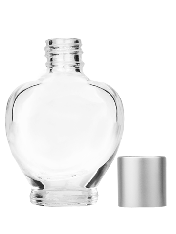 Empty Clear glass bottle with short matte silver cap capacity: 10ml, 1/3oz. For use with perfume or fragrance oil, essential oils, aromatic oils and aromatherapy.